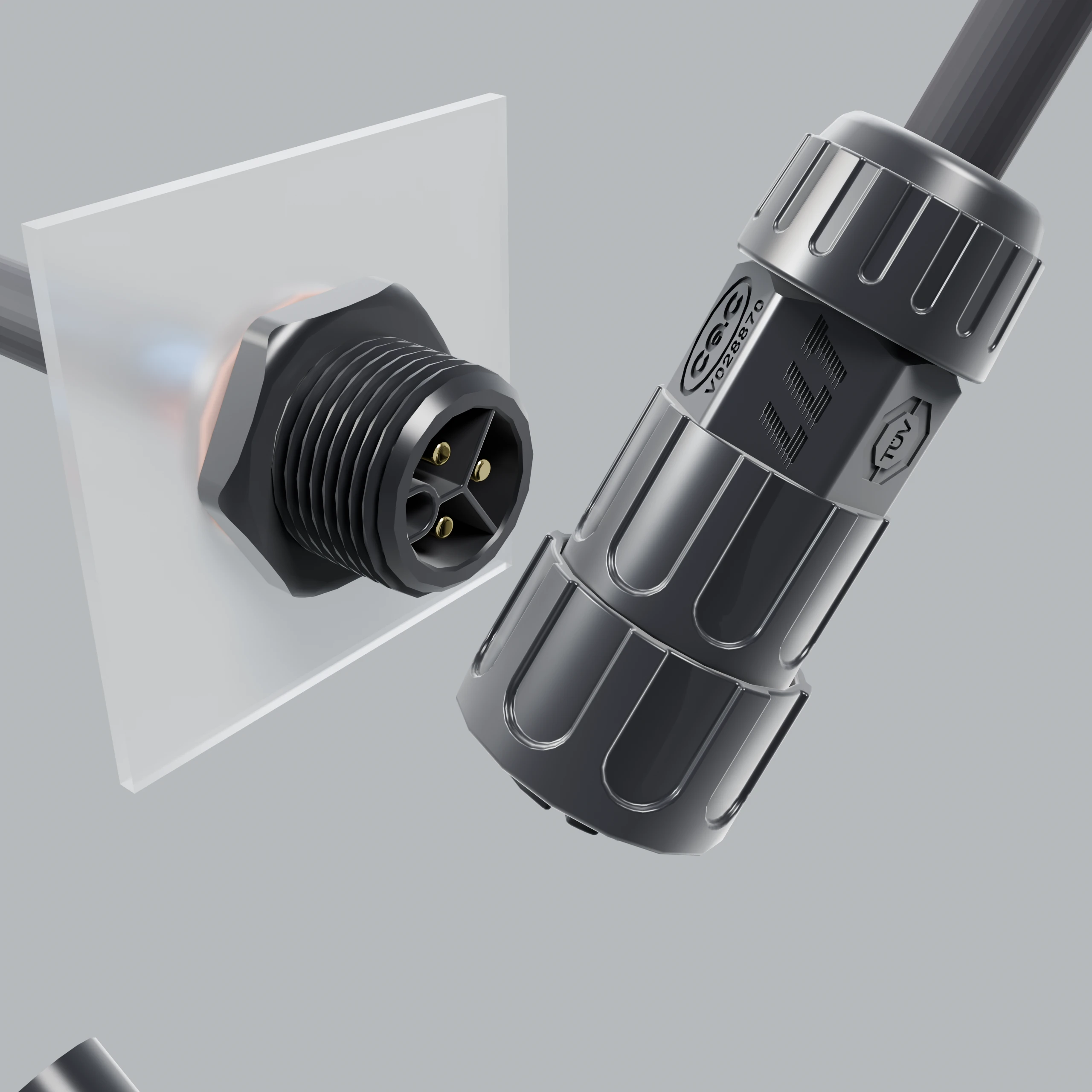 Waterproof circular connector panel mount and cable plug