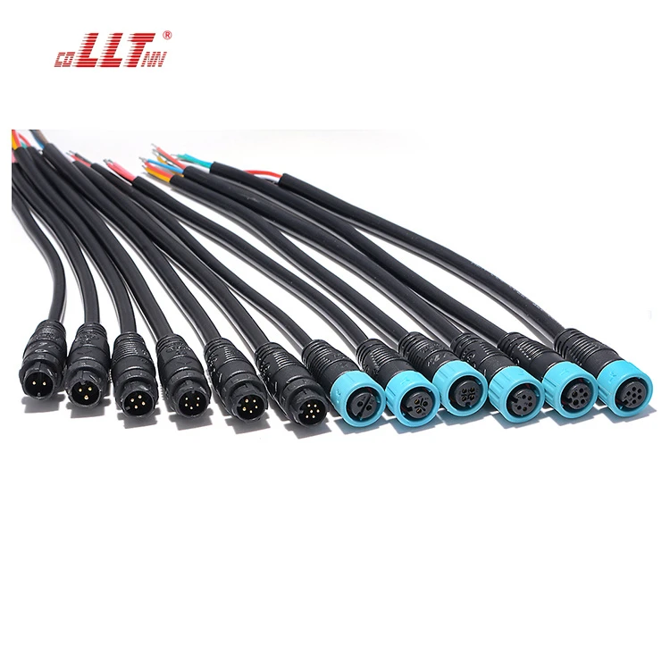 LLT M12 Push Lock Electric Plug Waterproof 2 3 4 5 6 7 8 Pin M12 Cable Connector for LED Lighting Outdoor