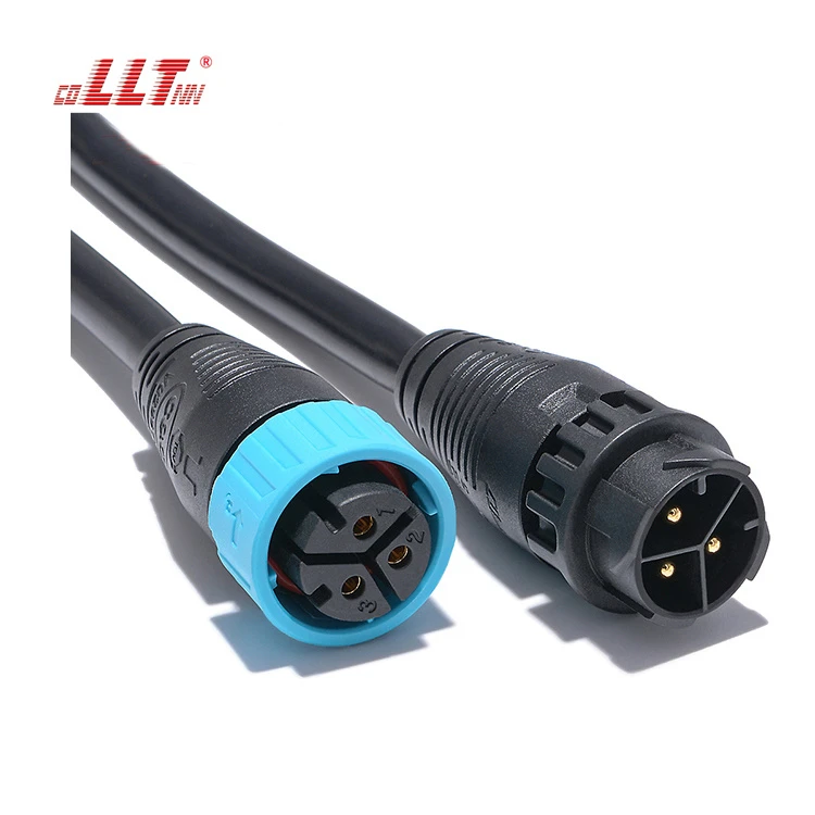 LLT 600V 35A 3 Pin M25 Male to Female Waterproof Power Cable Molded Connector thumbnail