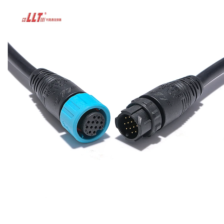 IP67 Waterproof M16 Straight Male Female Plug 12pin Circular Signal  Connectors PVC 24 AWG Wire Black Color thumbnail