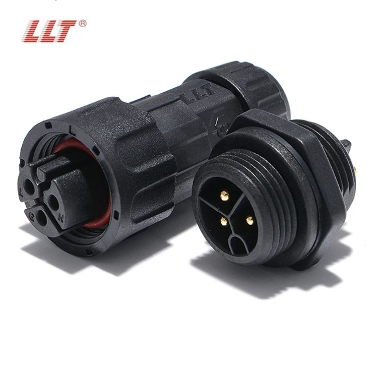 LLT M19 600V 20A IP68 3 Pole Thread Lock Rear Panel Mount Male Waterproof Circular Connector thumbnail