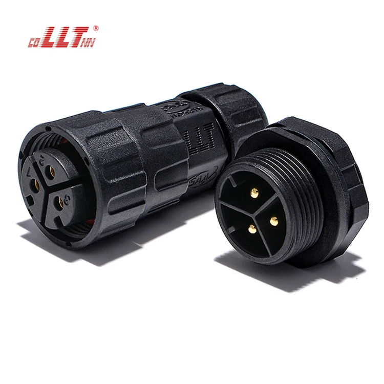 LLT M25 600V 35A 2 3 4 Pin Thread Lock Rear Male Panel Mounted Electrical Waterproof Connector thumbnail