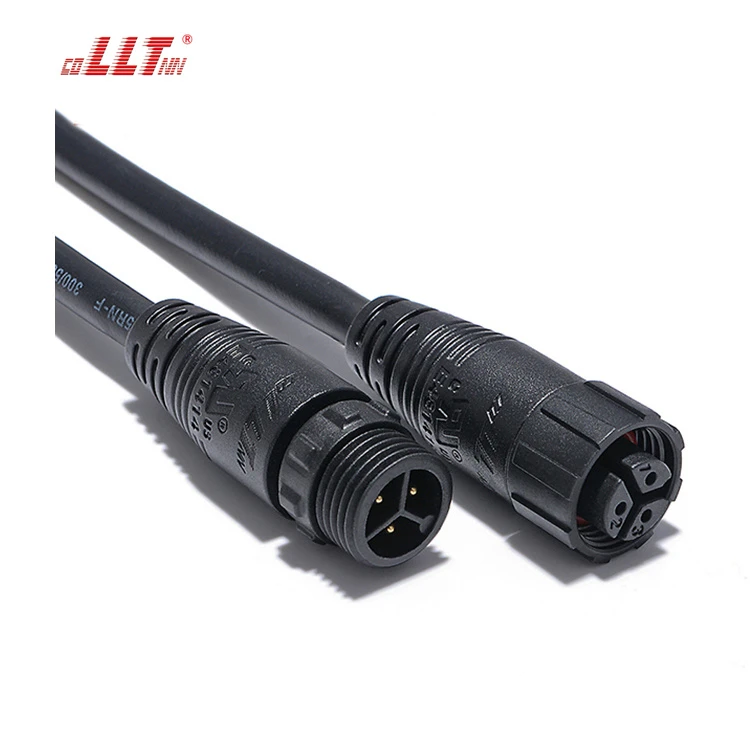 LLT M16 300V 15A 3 Pin Waterproof Cable Connector Male Female Over Molding With Screw Locking thumbnail