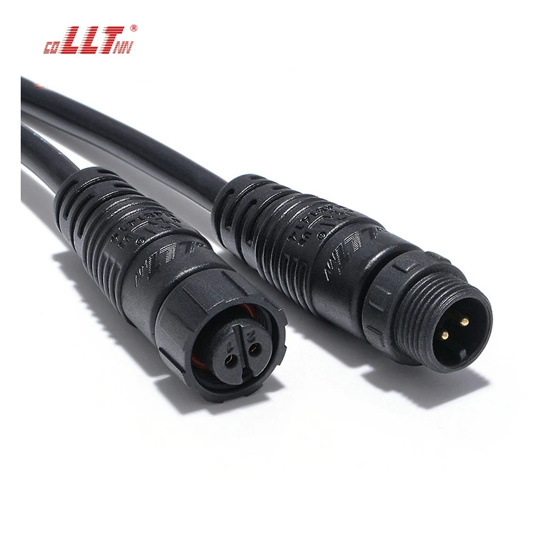 LLT M12 Waterproof Cable Nylon Electrical 2 Pin Male Female Socket Connectors thumbnail