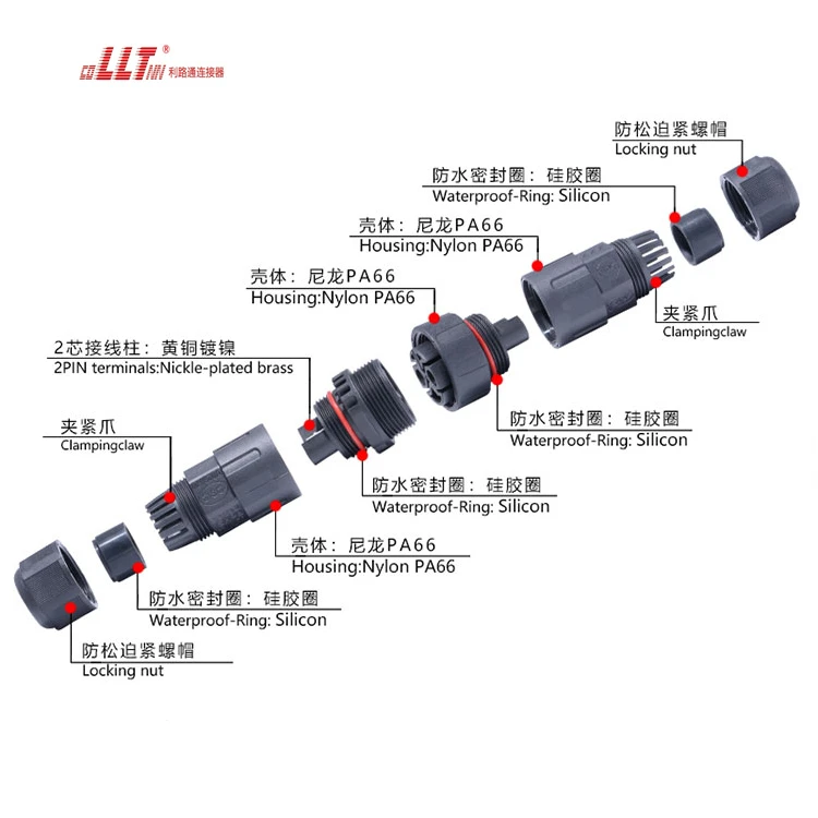 LLT Factory 2pin M29 Large Power 50A 600V Electrical Led Light Connector 2 3 4 Pin IP68 Waterproof Connector detail 2
