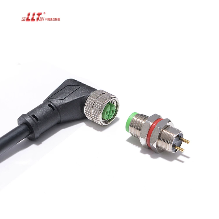 2pin M8 Right Angle Cable Metal Wire to Board Electrical Panel Cable Watertight Connector detail 3