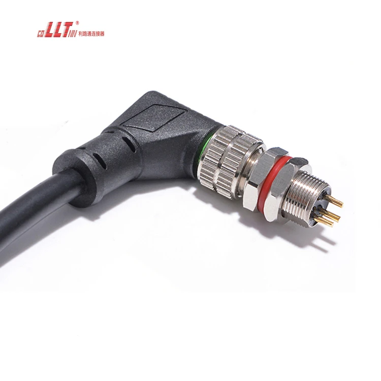 LLT 3pin M8 right angle male panel electrical cable connector thumbnail