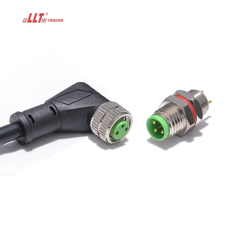 LLT 3pin M8 right angle male panel electrical cable connector detail 2