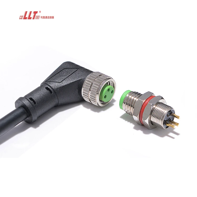 LLT 3pin M8 right angle male panel electrical cable connector detail 3