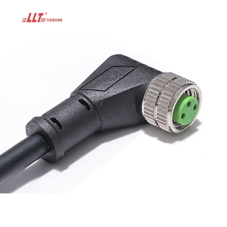 LLT 3pin M8 right angle male panel electrical cable connector detail 4